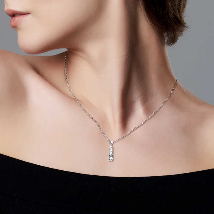 Moissanite Three-Stone Bar Pendant Necklace
