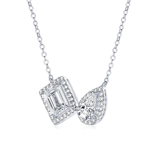 Moissanite Pendant Necklace with 2.0 Carat Emerald and Pear-Cut Stones
