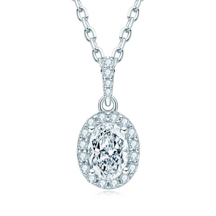Oval Moissanite Halo Pendant Necklace – 1ct 5x7mm Stone