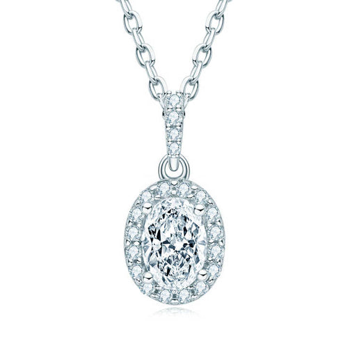 Oval Moissanite Halo Pendant Necklace – 1ct 5x7mm Stone