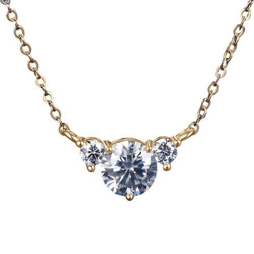 Moissanite 3-Stone Pendant Necklace with 1.0 Carat Round Brilliant-Cut Center Stone