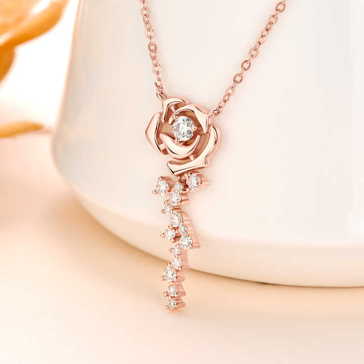 Moissanite Rose Pendant Necklace with Round Brilliant Cut, 3.5mm, 0.20 Carat