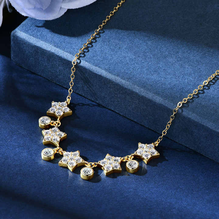Star Moissanite Pendant Necklace – 3mm, 2.2mm, and 1.8mm Round Cut, D Color VVS1