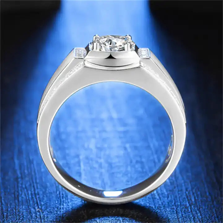 GRA VVS 1.0ct Moissanite Men's Ring - Round Brilliant Solitaire Design
