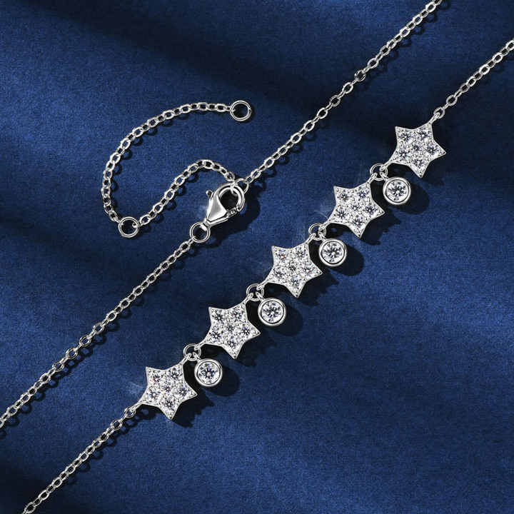 Star Moissanite Pendant Necklace – 3mm, 2.2mm, and 1.8mm Round Cut, D Color VVS1