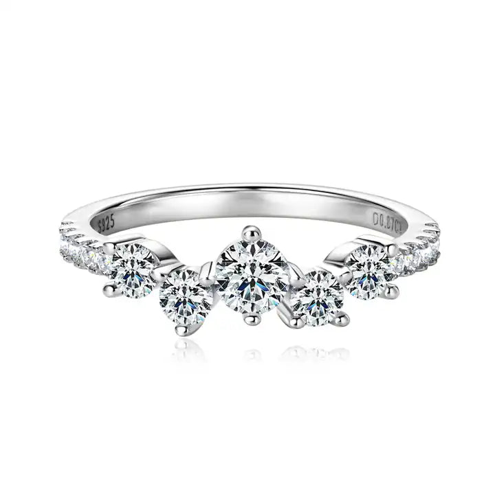 14K Gold Plated Moissanite Cluster Wedding Band - Round Brilliant Design