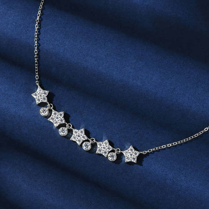 Star Moissanite Pendant Necklace – 3mm, 2.2mm, and 1.8mm Round Cut, D Color VVS1