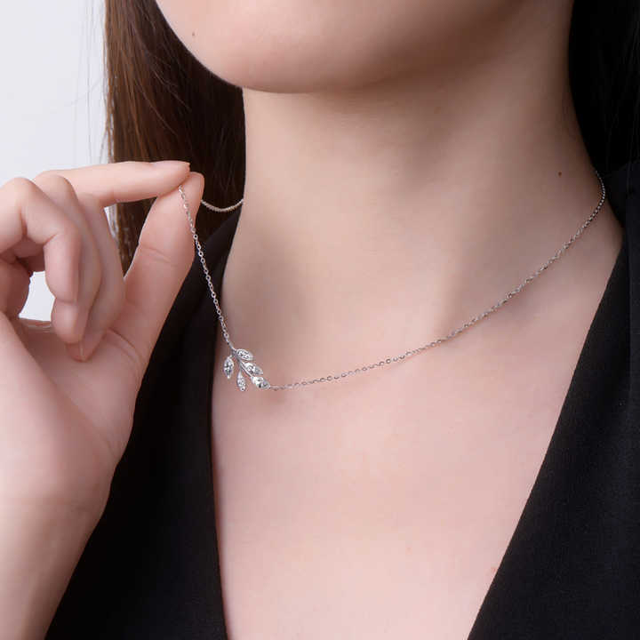 Moissanite Leaf Pendant Necklace with 0.90 Carat Marquise-Cut Lab-Grown Diamond