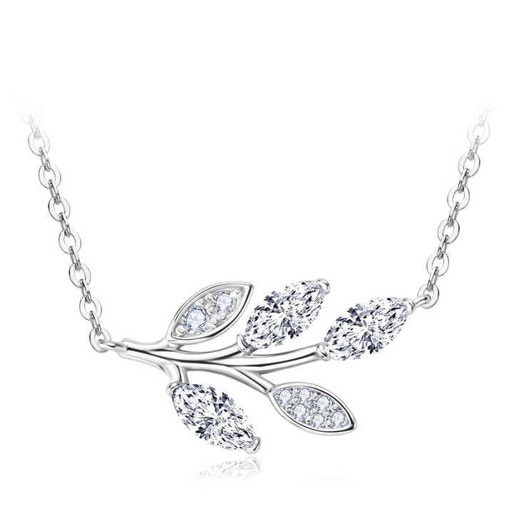 Moissanite Leaf Pendant Necklace with 0.90 Carat Marquise-Cut Lab-Grown Diamond
