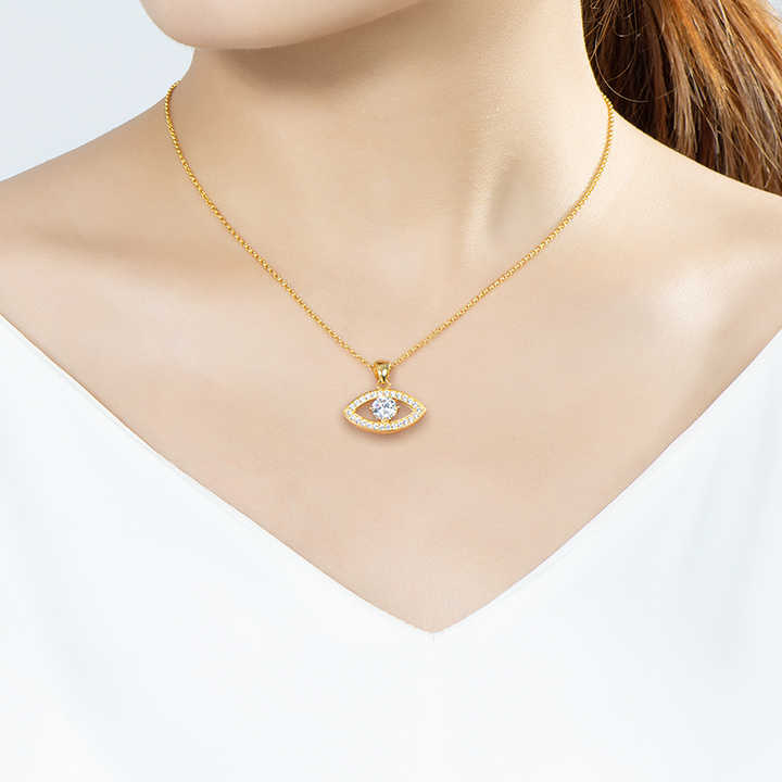Moissanite Eye Pendant Necklace with 1.0 Carat Round Brilliant-Cut Stone