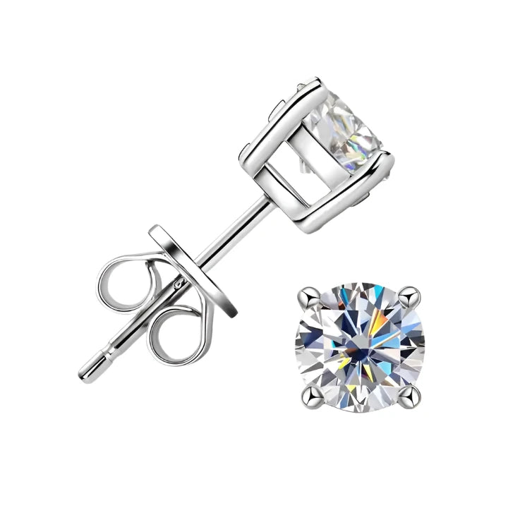 2.0 Carat Moissanite Stud Earrings in 8mm Round Brilliant Cut