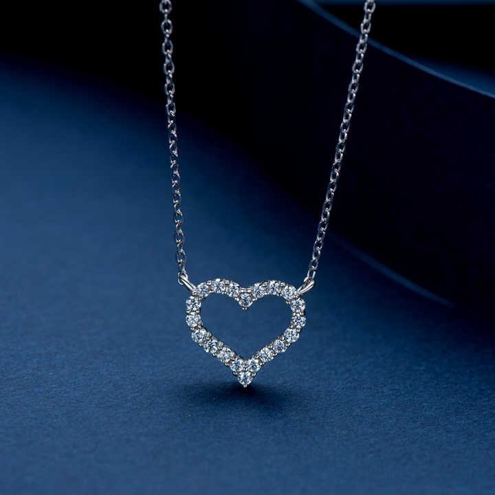 Moissanite Heart Pendant Necklace with 1.5mm Round Brilliant-Cut Stones