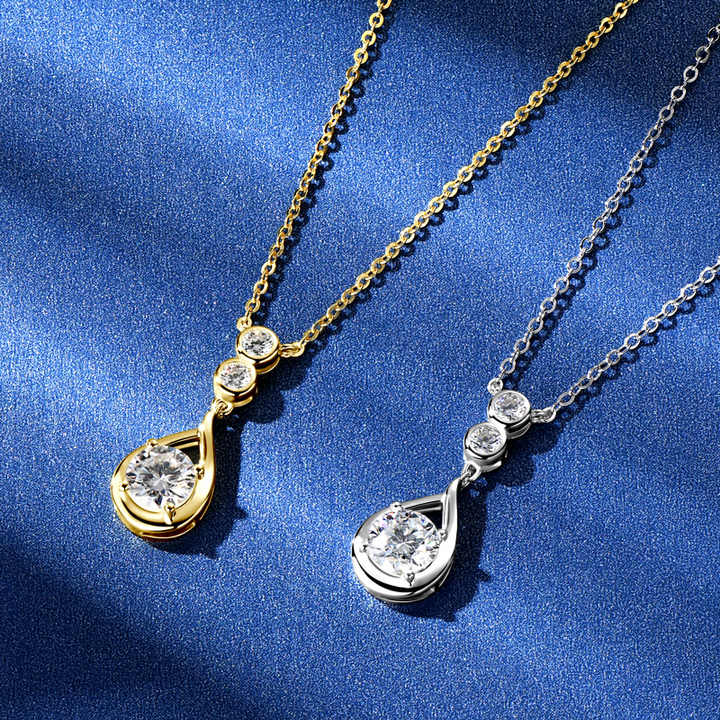Moissanite Waterdrop Pendant Necklace – 6.5mm & 3mm D Color VVS