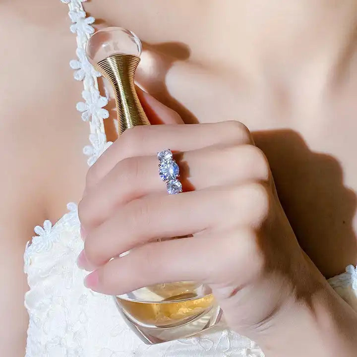 8mm 2 CT Moissanite Three-Stone Engagement Ring - 4 Carat total