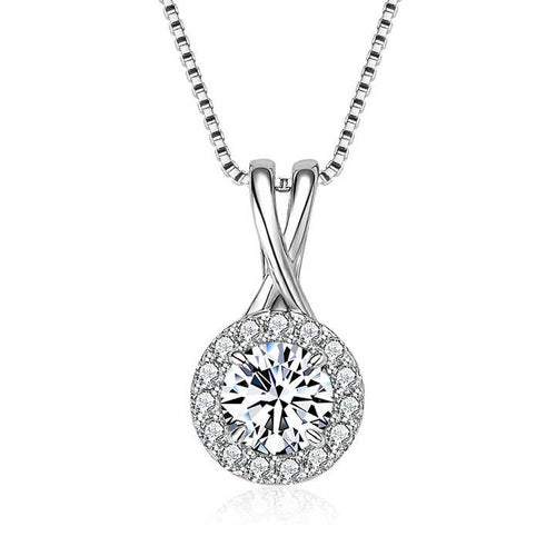 Sparkling Moissanite Halo Pendant Necklace – 6.5mm, 8mm, or 9mm Round Cut, D Color VVS1