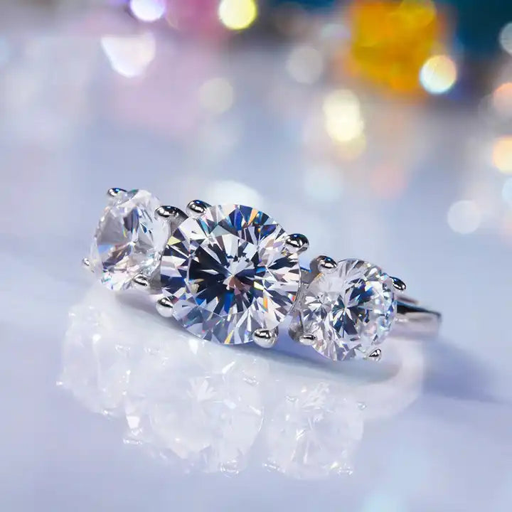 6.5mm 1 Carat Moissanite Three-Stone Engagement Ring