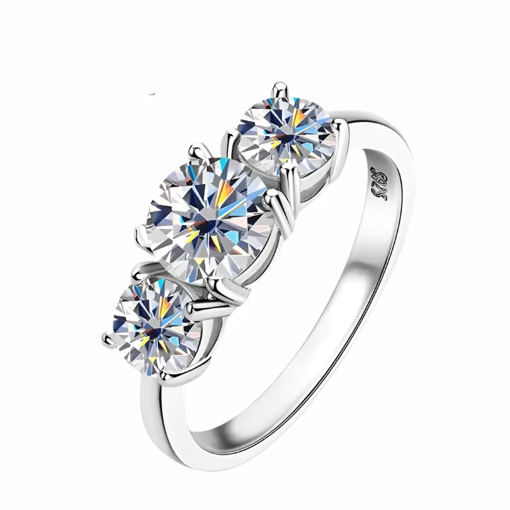 6.5mm 1 Carat Moissanite Three-Stone Engagement Ring