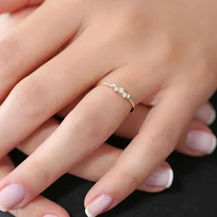 14K Gold Plated Moissanite Cluster Wedding Band - Round Brilliant Design