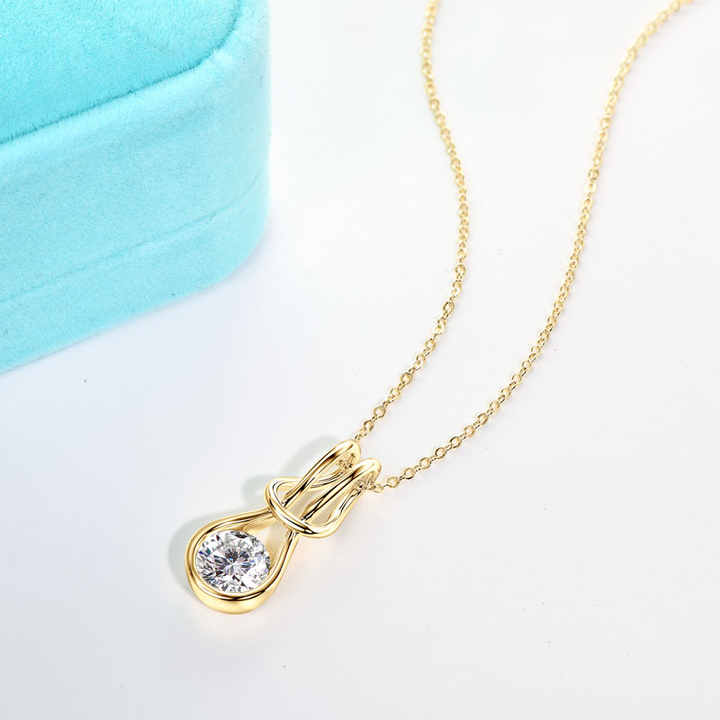 Moissanite Knot Pendant Necklace – 2.0 Carat Round Cut