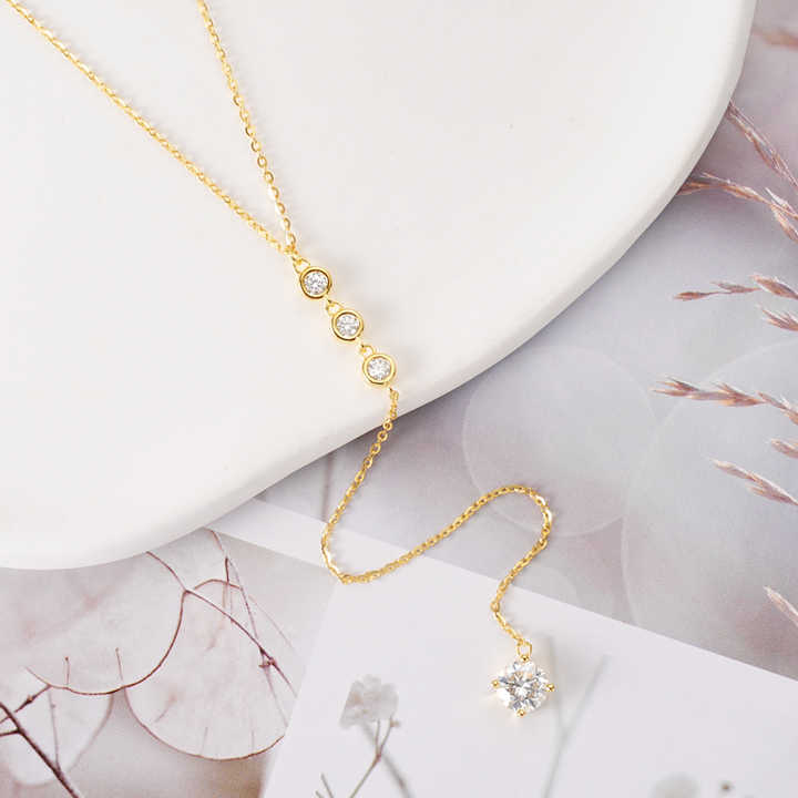 Moissanite Y-Shaped Pendant Necklace with 1.0 Carat Round Brilliant-Cut Stone