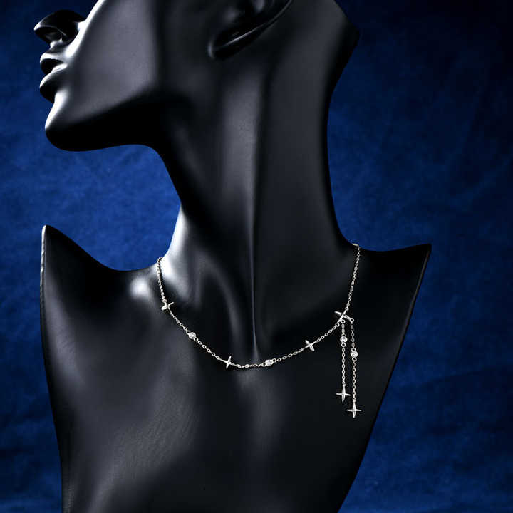 Star-Shaped Moissanite Fringe Necklace – 0.24 Carat Round Cut