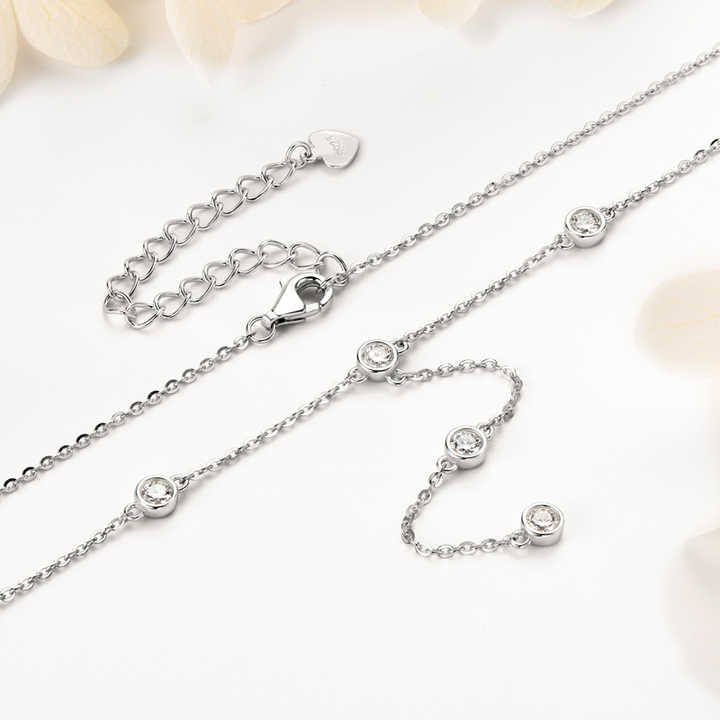 Round Moissanite Diamond Y-Shape Necklace – 11 Stones, 0.1ct Each