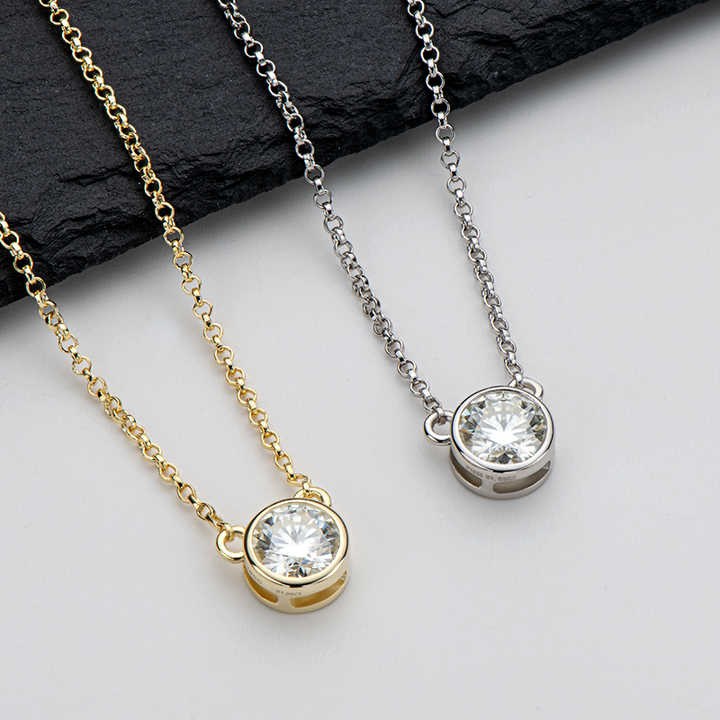 Moissanite Solitaire Pendant Necklace with 1.0 Carat Round Brilliant-Cut Stone