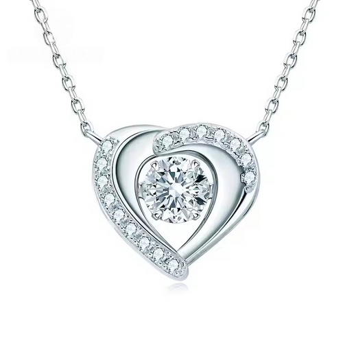 Heart-Shaped Dancing Moissanite Pendant Necklace – 0.8ct