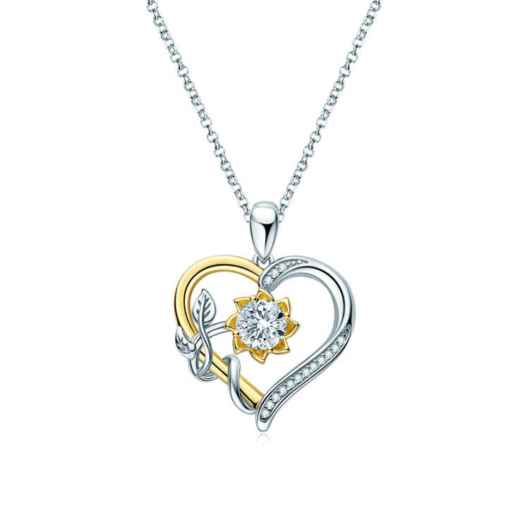 Moissanite Sunflower Heart Pendant Necklace