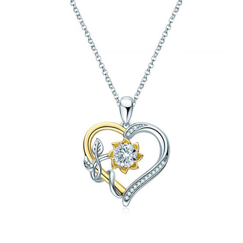 Moissanite Sunflower Heart Pendant Necklace