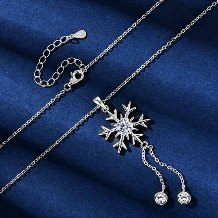Moissanite Snowflake Tassel Pendant Necklace – 6.5mm & 4mm Round Cut