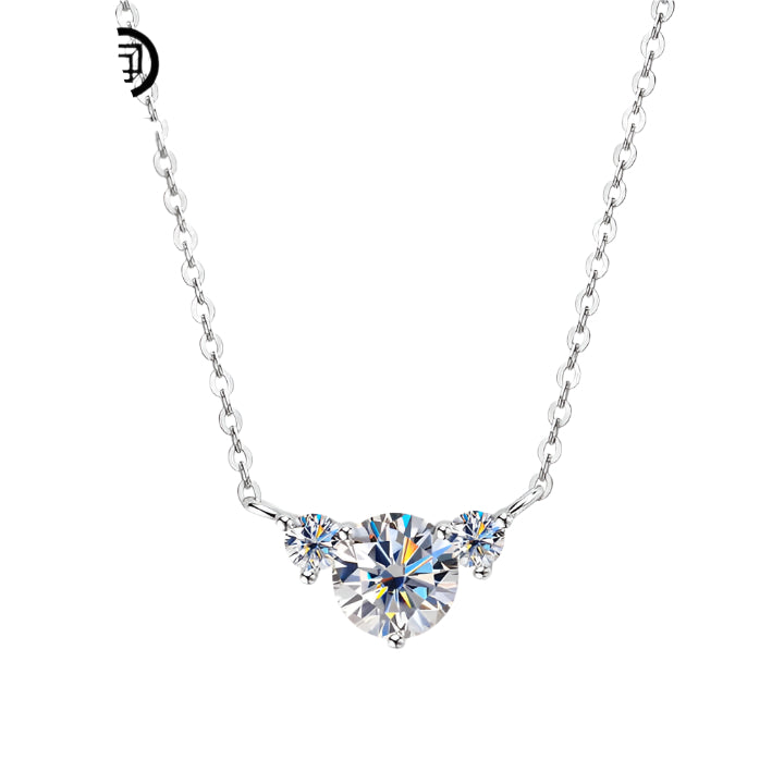 Moissanite 3-Stone Pendant Necklace with 1.0 Carat Round Brilliant-Cut Center Stone