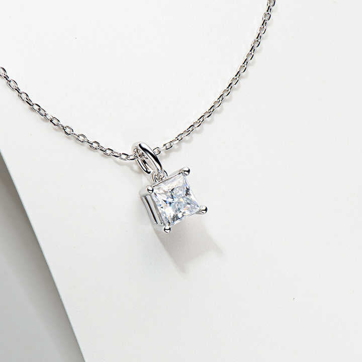 Moissanite Square Pendant Necklace with 1.0 Carat Princess Cut (6.5mm)