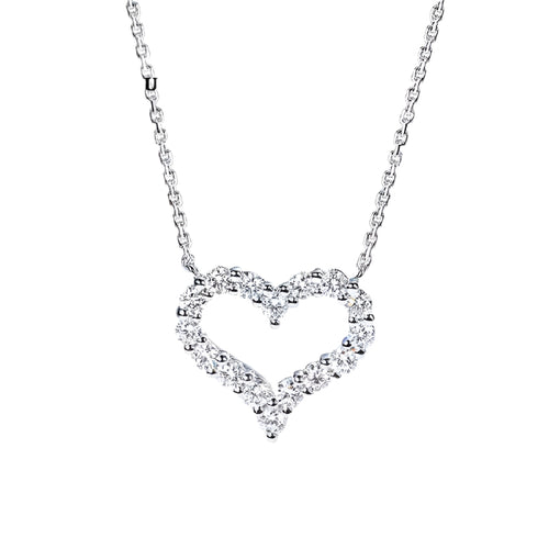 Moissanite Heart Pendant Necklace with 1.5mm Round Brilliant-Cut Stones