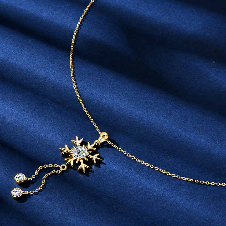 Moissanite Snowflake Tassel Pendant Necklace – 6.5mm & 4mm Round Cut