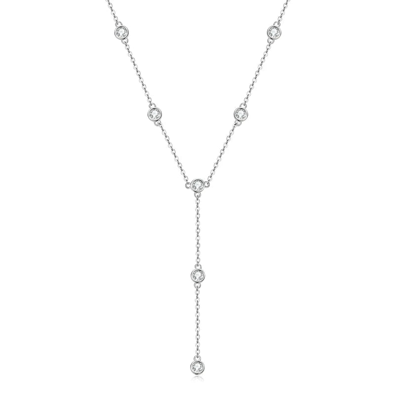Round Moissanite Diamond Y-Shape Necklace – 11 Stones, 0.1ct Each