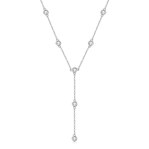 Round Moissanite Diamond Y-Shape Necklace – 11 Stones, 0.1ct Each