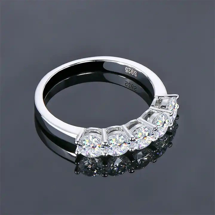 5-Stone Moissanite Half Eternity Band - 4mm Brilliant Cut Ring