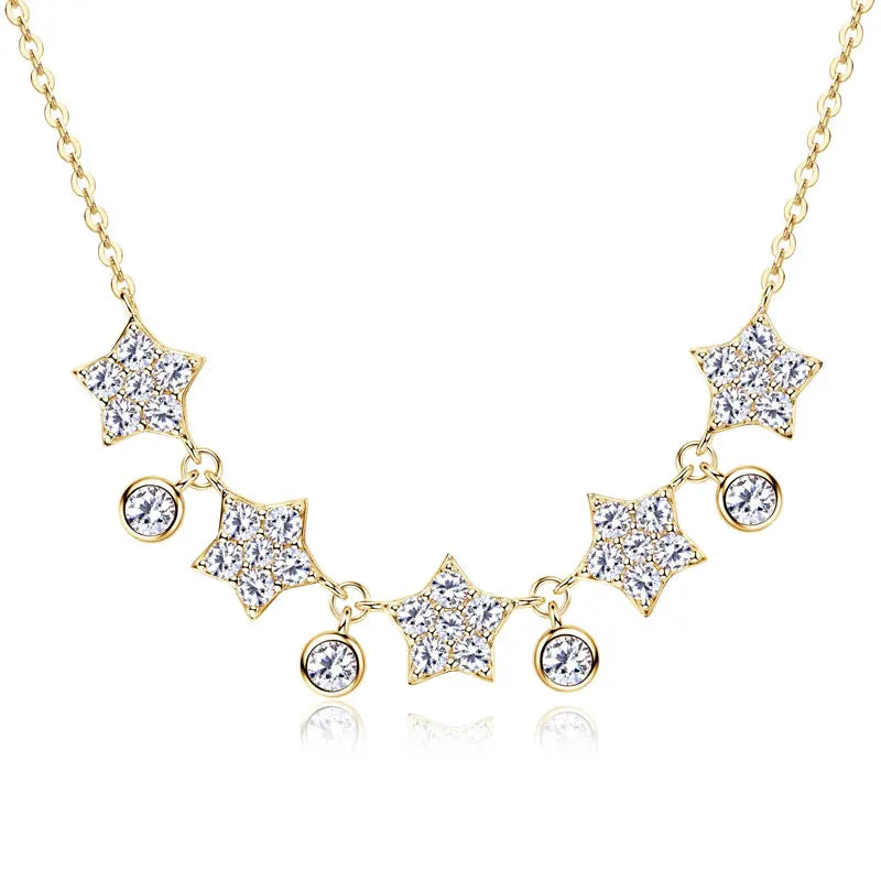 Star Moissanite Pendant Necklace – 3mm, 2.2mm, and 1.8mm Round Cut, D Color VVS1