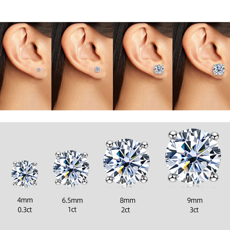 Moissanite Stud Round Brilliant Cut Earrings