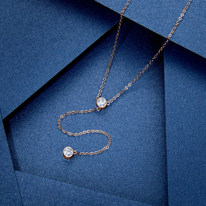 Moissanite Y-Shaped Pendant Necklace with 4mm Round Brilliant-Cut Stone