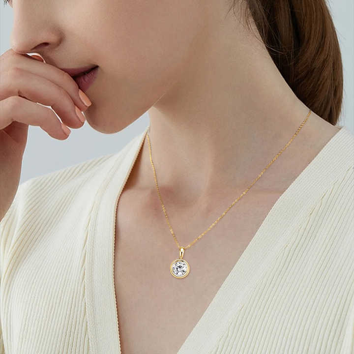Moissanite Bubble Pendant Necklace with 2.0 Carat D Color Round Brilliant-Cut Stone