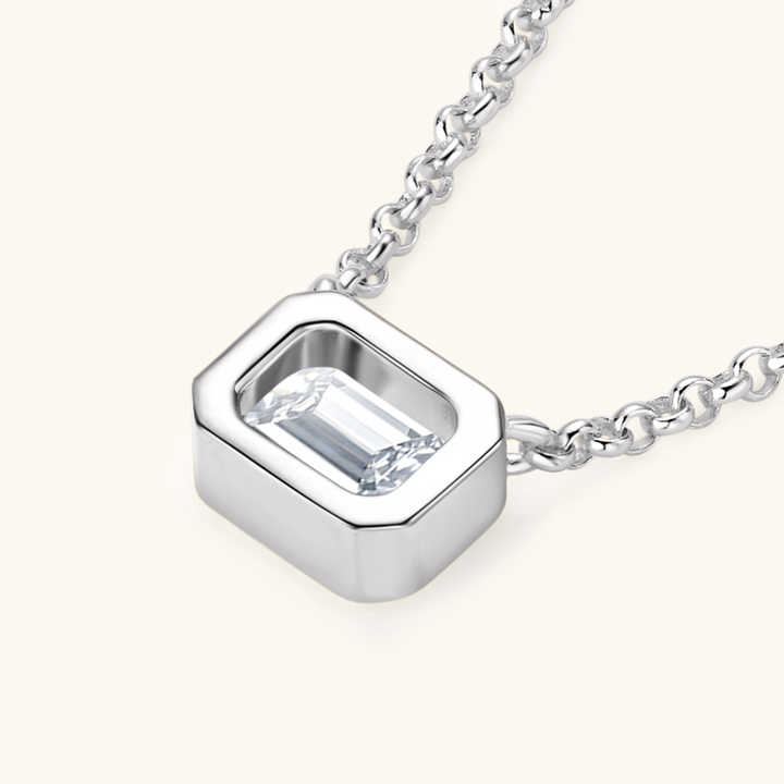 Moissanite Emerald Cut Pendant Necklace with 1.0 Carat D Color Stone