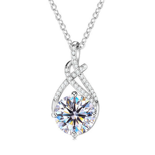 Moissanite Swirl Pendant Necklace with 2.0 Carat Round Brilliant-Cut Stone