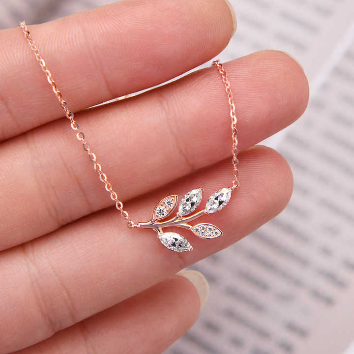 Moissanite Leaf Pendant Necklace with 0.90 Carat Marquise-Cut Lab-Grown Diamond