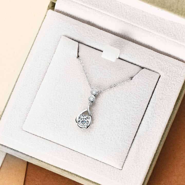 Moissanite Waterdrop Pendant Necklace – 6.5mm & 3mm D Color VVS