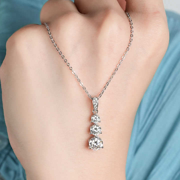 Ladies' Three-Stone Moissanite Pendant Necklace – 1.85CT