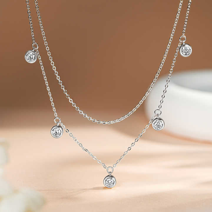 Original 4mm Moissanite Diamond Layered Necklace – Elegant and Timeless