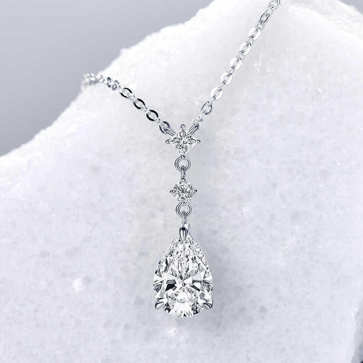 Moissanite Pendant Necklace with 2.0 Carat Pear-Cut Stone