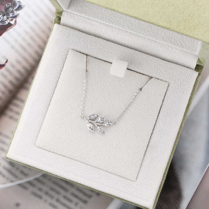 Moissanite Leaf Pendant Necklace with 0.90 Carat Marquise-Cut Lab-Grown Diamond